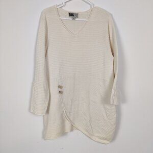 Habitat Women's White V-Neck Asymmetrical Tunic Dress Size Large Hippie Boho